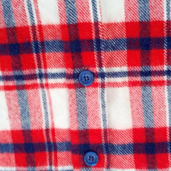 Vintage soft distressed red white blue plaid flannel long sleeve button shirt - Picture 5 of 11